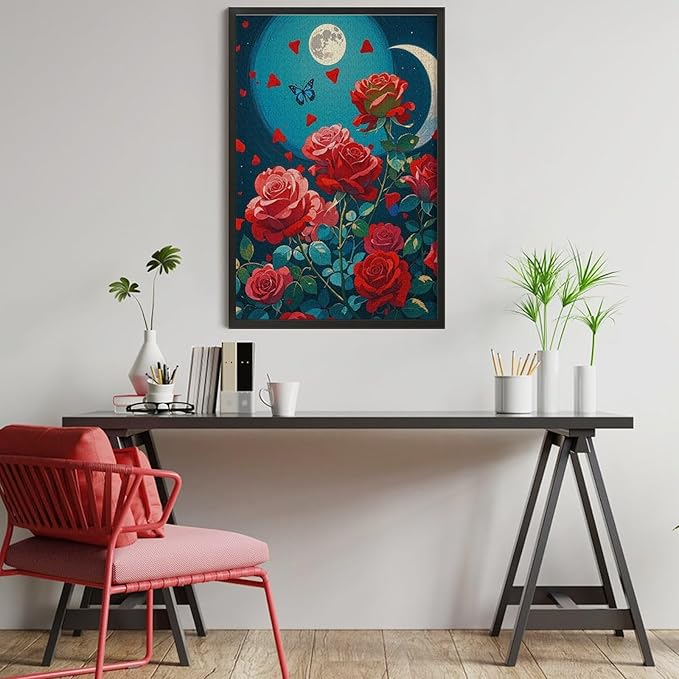 Jigsaw Puzzles for Adults 1000 Piece - Butterfly Red Rose Garden Wooden Puzzles, Puzzle Games, Stress Relief Games, Funny Puzzles，Unique Gifts for Wall Art，Family Puzzles