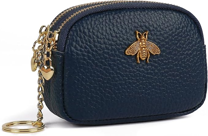 imeetu Women Leather Coin Purse, Small 2 Zippered Change Pouch Wallet