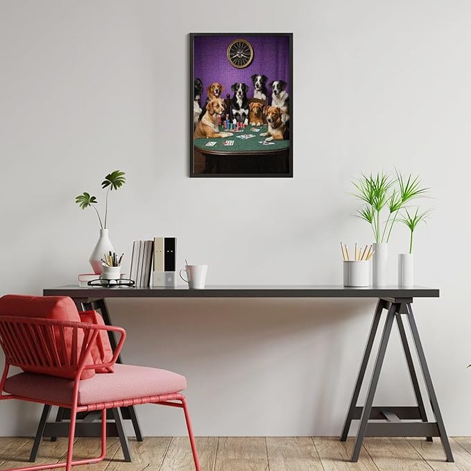Wooden Puzzle - Dogs Playing Poker Jigsaw Puzzles，Wooden Puzzles for Adults 300 Pieces Challenge Puzzles，Educational Games，Family Puzzles，Unique Gifts for Wall Art