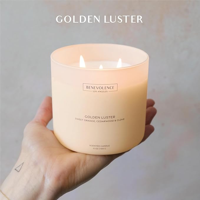 Orange, Cedarwood & Clove – Benevolence LA Large 3-Wick Scented Candle for Home | 15oz, 50-Hour Burn | Soy Wax, Cotton Wicks | Gift Ideas for Women | Malibu Sands Collection