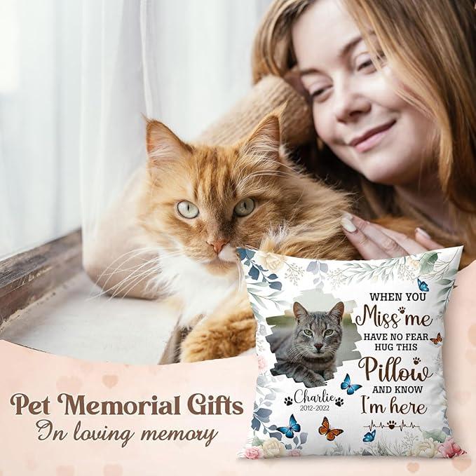 Custom Pet Memorial Throw Pillow (Insert Included), Pet Memorial Gifts Cat, Cat Memorial Gifts for Loss of Cat, Cat Remembrance Gifts, Loss of Cat Sympathy Gift, Cat Gifts for Cat Lovers