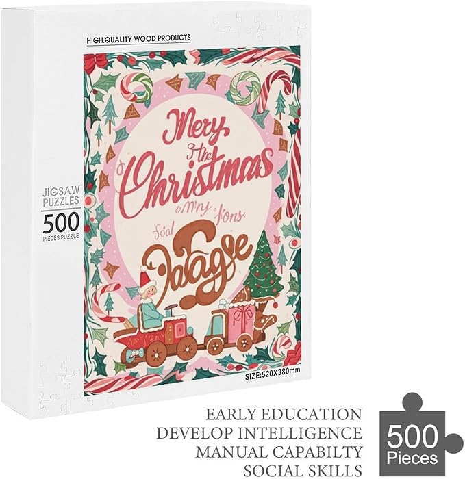 Wooden Puzzle - Christmas Gingerbread Express Train Jigsaw Puzzles，Wooden Puzzles for Adults 500 Pieces Unique Gifts for Wall Art，Challenge Puzzles，Educational Games，Family Puzzles