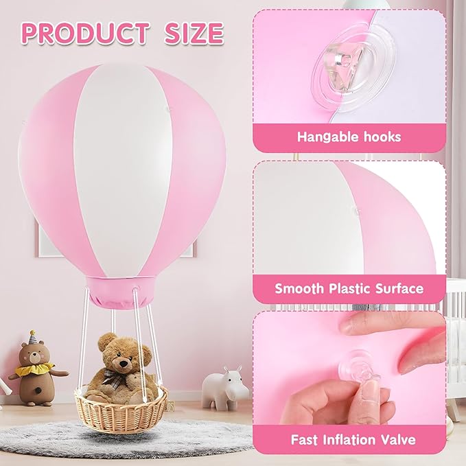 3FT Pink Hot Air Balloon, Inflatable Baby Shower Decoration, Hanging Hot Air Balloon for Girls Baby Birthday Party Wedding Exhibitions, Air Pump Included