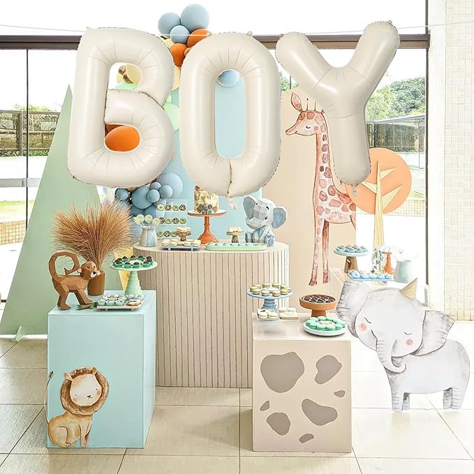 40 Inch Beige BOY Balloons, Large Cream White Sand BOY Balloon Letters with Ribbon, Ivory Alphabet Boy Balloon for Him Birthday Baby Boys Shower Boy or Girl Gender Reveal Party Decorations Supplies