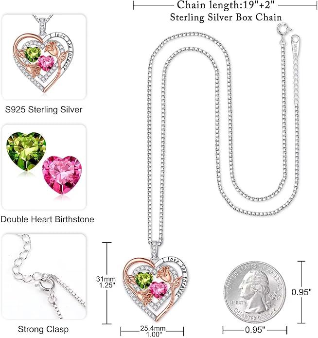 Iefil Valentines Day Gifts for Her - Sterling Silver Birthstone Necklace Anniversary Birthday Gifts for Her Wife Mom Daughter