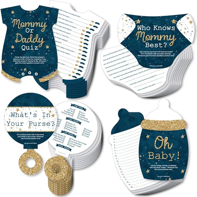 Big Dot of Happiness Twinkle Twinkle Little Star - 4 Baby Shower Games - 10 Cards Each - Who Knows Mommy Best, Mommy or Daddy Quiz, What’s in Your Purse and Oh Baby - Gamerific Bundle