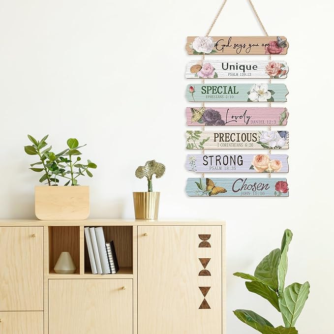 CHDITB God Says You are Wooden Sign, Peony Flower Wooden Hanging Plaque, Christian Religious Quotes Door Hanger, Scripture Art Inspirational Bible Verse Wall Art for Girl Bedroom Living Room Decor