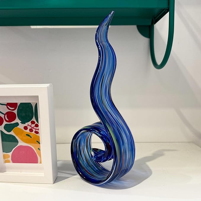 11.4" Tall Hand-Blown Glass Sculpture Murano-Style Sculpture Art Ornament Statue Figurines Home Decor Accent Piece Coastal Ocean Nautical Home Decor,Shelf,TV Stand,Tabletop Centerpieces,Wonderful Gift
