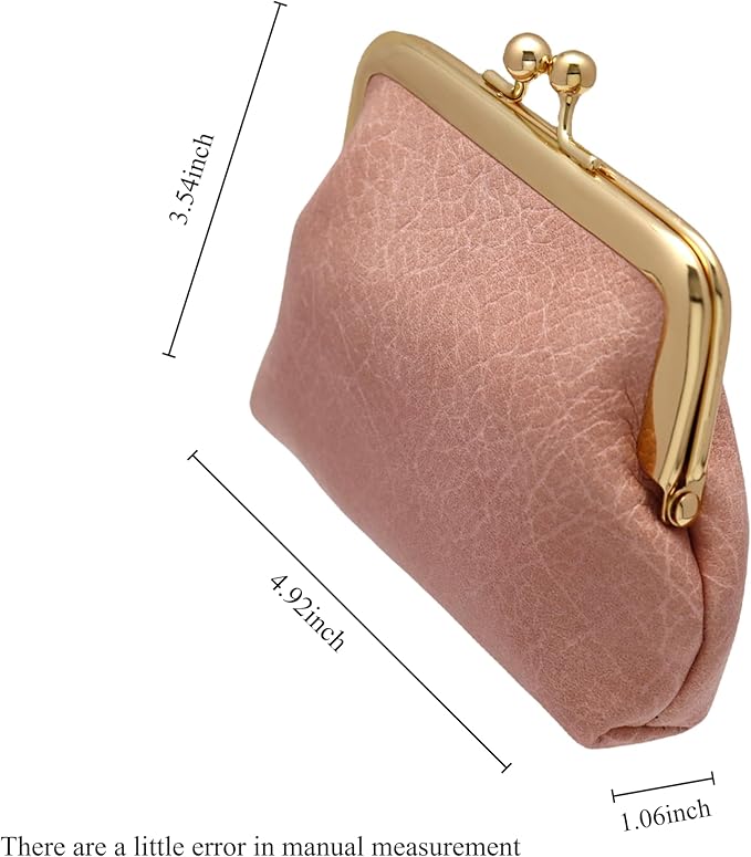 Coin Purse Vintage Bag Lock Wallet Buckle Kiss Lock change purse change holder wallet coin Leather coin wallet(B pink)