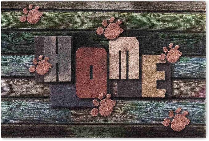 Darkyazi Colorful Doormats Entrance Front Door Rug Funny Outdoors/Indoor/Bathroom/Kitchen/Bedroom/Entryway Floor Mats，Non-Slip Polyvinyl Chloride (24"×16", Home Dog Paw)