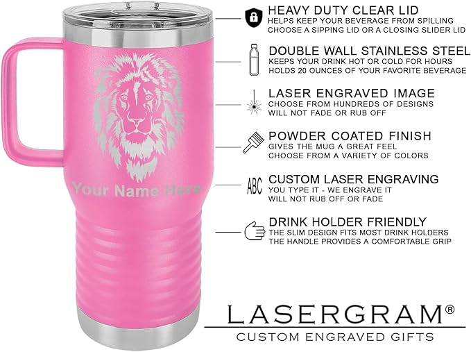 LaserGram 20oz Vacuum Insulated Travel Mug with Handle Widow Spider, Personalized Engraving Included (Pink)