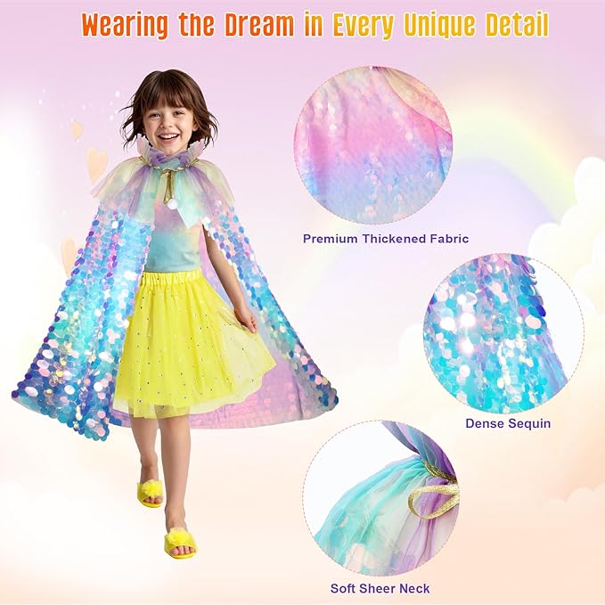 Meland Princess Dress Up for Girls 3-8, 11Pcs Mermaid Cape with Crown, Dress Up Clothes Birthday Gift Toys for Girls Toddlers