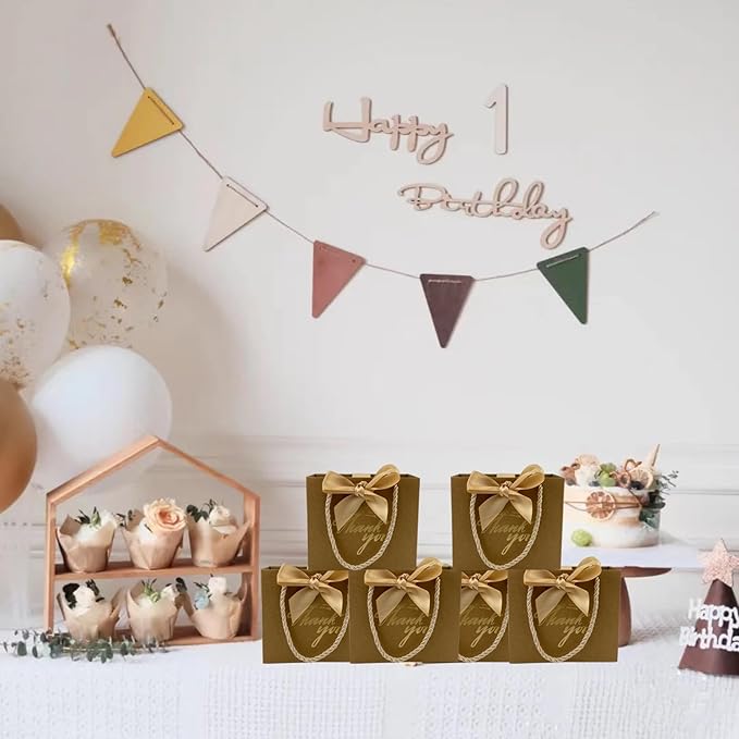TKSBAG 100 Pack Small Thank You Gift Bags with Handles, 5.5''x 2.5''x4.7'' Mini Brown Gift Bags Bulk for Baby Shower, Birthday, Wedding, Party Favors
