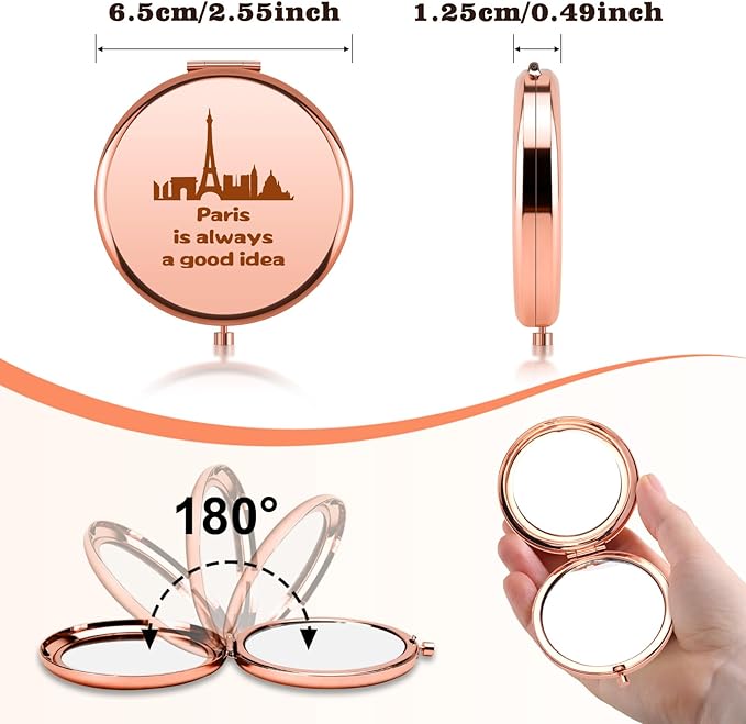 Paris Travel Gifts Compact Mirrors Paris Themed Souvenirs Gift Travel Lover Gifts Paris City Themed Souvenirs for Women Travelers Girls Friends France Lovers Birthday Gift Folding Makeup Mirror