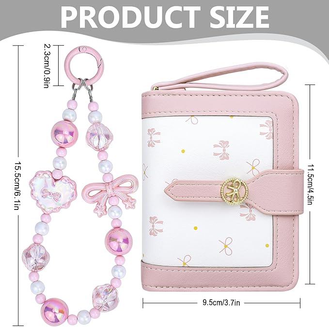 Womens Wallet Cute Small Wallets for Women Pink Coquette Minimalist Ladies Purse with Key Chain Wallet Bow Design Mini Kawaii Coin Purse with ID Window