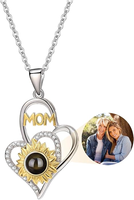 SUPHELPU Personalized Mother's Day Gifts for Mom From Daughter - Custom Photo Necklace With Picture Inside - Projection Necklace for Mom - Memorial Gift