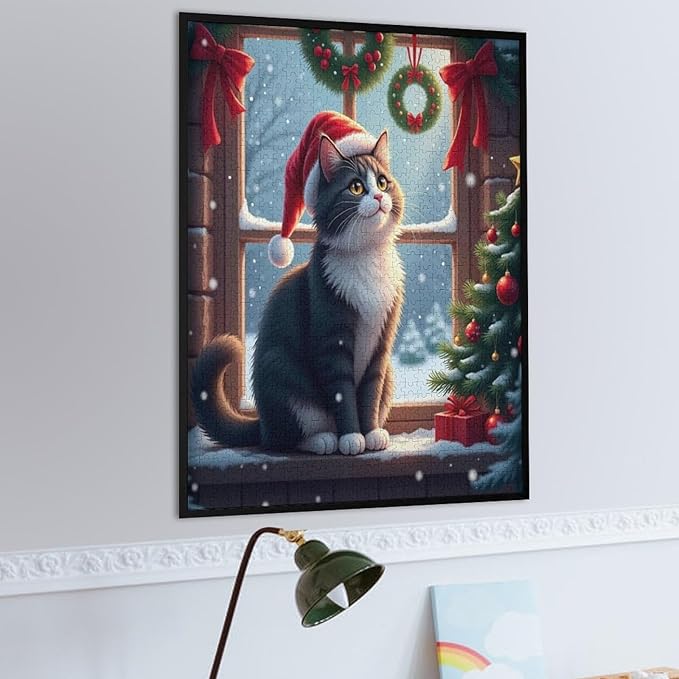 Jigsaw Puzzles for Adults 1000 Piece - Christmas Black Cat Wooden Puzzles, Puzzle Games, Stress Relief Games, Funny Puzzles，Unique Gifts for Wall Art