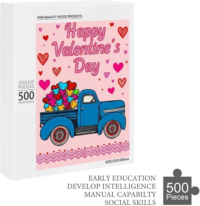 Wooden Puzzle - Happy Valentine's Day Jigsaw Puzzles，Wooden Puzzles for Adults 500 Pieces Challenge Puzzles，Educational Games，Family Puzzles，Unique Gifts for Wall Art