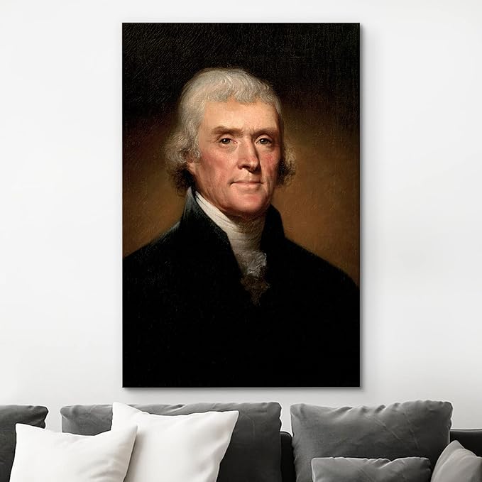 wall26 Canvas Print Wall Art Portrait of Thomas Jefferson People Pop Culture Historical Realism Famous Closeup Colorful Multicolor Classical for Living Room, Bedroom, Office - 32"x48"