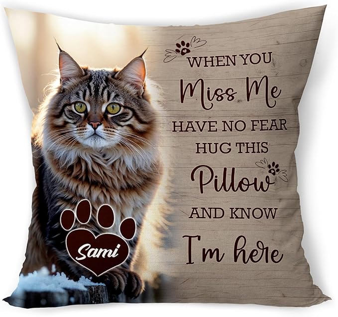 Custom Pet Memorial Throw Pillow (Insert Included), Cat Memorial Pillow, Cat Memorial Gifts for Loss of Cat, Loss of Cat Sympathy Gift, Pet Loss Sympathy Gift, Cat Remembrance Gifts