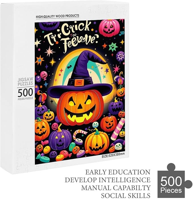 Jigsaw Puzzles for Adults 500 Piece - Halloween Pumpkins Wooden Puzzle，Family Puzzles，Educational Games，Challenge Puzzles Puzzle Games，Stress Relief Games