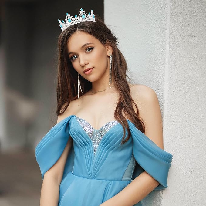 Didder Light Blue Princess Crown Birthday Tiara Prom Queen Tiaras and Crowns for Women and Girls Halloween Costume Hair Accessories Bridal Wedding Headpiece