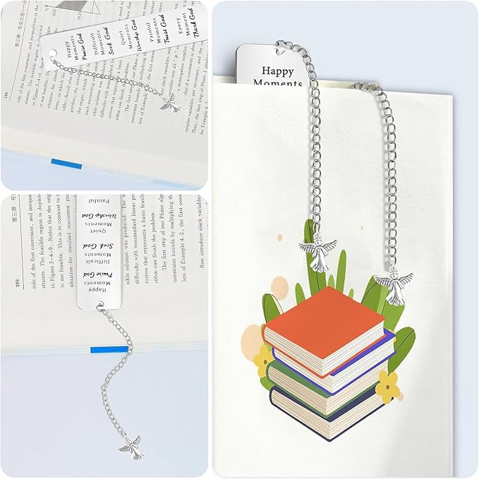 Christian Gifts for Women, First Communion Gifts for Girls, Kaluofan Bible Bookmarks with Angel Chain, Book Marks for Reading Women, Bible Accessories Christmas Stocking Stuffers