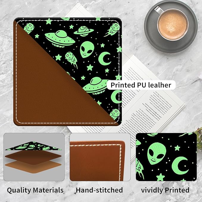 Cute Leather Bookmarks, Fun Triangle Making Corner Bookmark, Book Accessories for Reading Book Lovers, Unbreakable Page Markers for Women Men Cute Green Alien