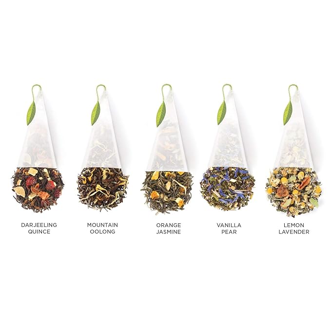 Tea Forte Premium Petite Presentation Box Gift Set Sampler, 10 Count, 2 of Each Blend Individually Wrapped Handcrafted Pyramid Infuser Bags, Lotus Tea