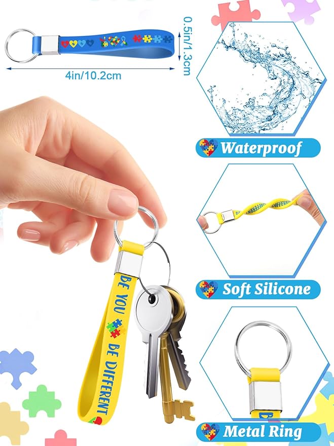 36pcs Autism Awareness Silicone Keychains Puzzle Pieces Ribbons Pattern Inspirational Motivational Rubber Keychains for Autism Awareness Decoration Party Favor Gift Supplies（6 Designs）