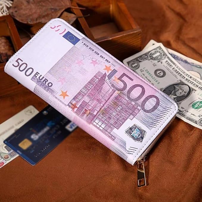 Money Printed Wallet with Zipper Funny Coin Bag Credit Card Holder Cash Storage Purse for Men and Women