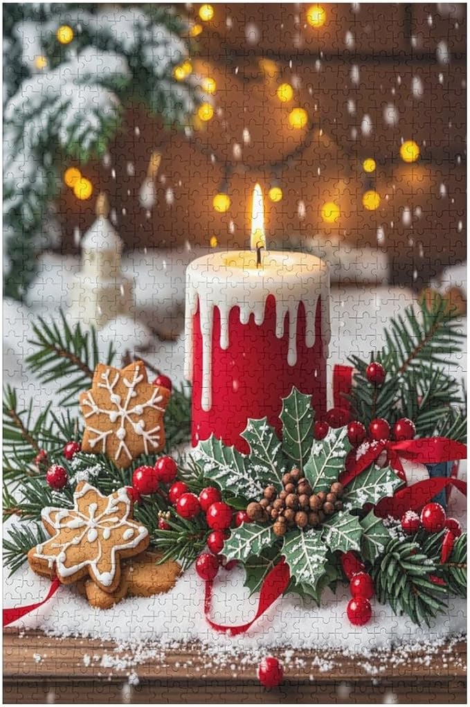 Jigsaw Puzzles for Adults 1000 Piece - Merry Christmas，Christmas Candles Wooden Puzzle Puzzle Games， Stress Relief Games，Funny Puzzles，Unique Gifts for Wall Art ，Family Puzzles