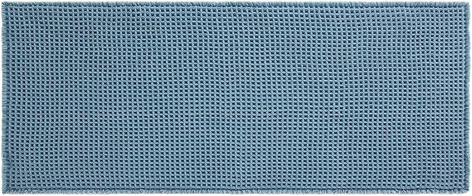 Waffle Runner Rug Bathroom, Long Boho Bathroom Rugs Non Slip Washable Super Absorbent Quick Dry Farmhouse Bath Decor, 72"x24" Denim Blue