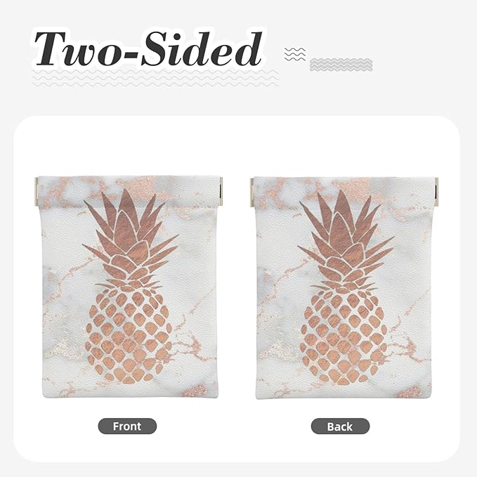 Coin Purse faux rose gold foil pineapple on pink marble Leather Squeeze Coin Purse Mini Pouch Change Wallet Bag Gifts for Women Kids Girls Key Holder