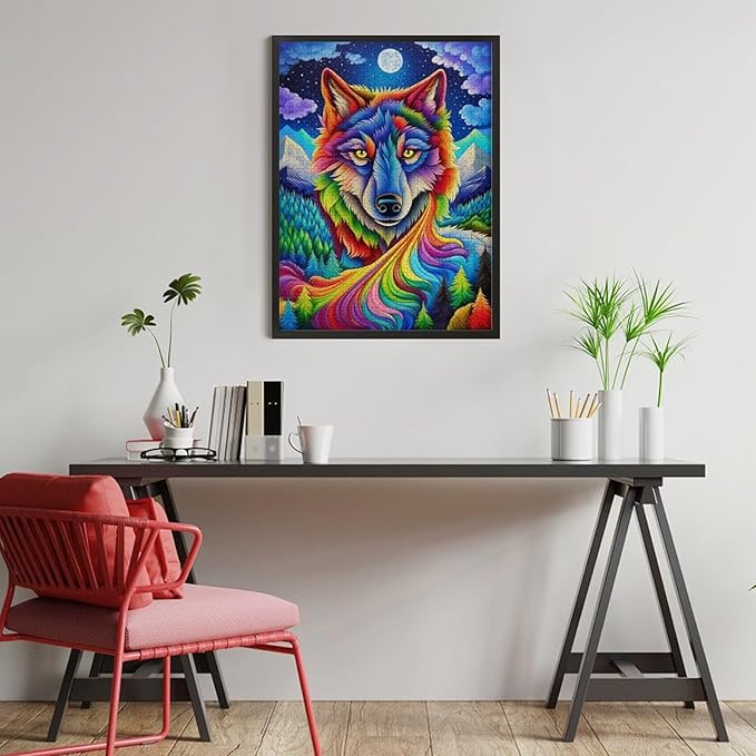 Wooden Puzzle - Colorful Wolf Jigsaw Puzzles，Wooden Puzzles for Adults 500 Pieces Challenge Puzzles，Educational Games，Family Puzzles，Unique Gifts for Wall Art,Funnny Puzzles