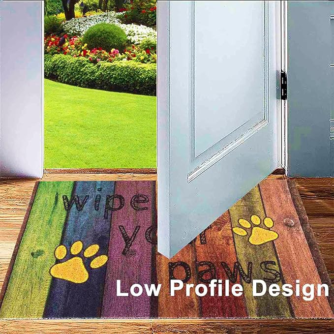 Darkyazi 23.6" x 35.4" Colorful Doormats Entrance Front Door Rug Funny Outdoors/Indoor/Bathroom/Kitchen/Bedroom/Entryway Floor Mats，Non-Slip Polyvinyl Chloride (Wipe Your Paws-Yellow)