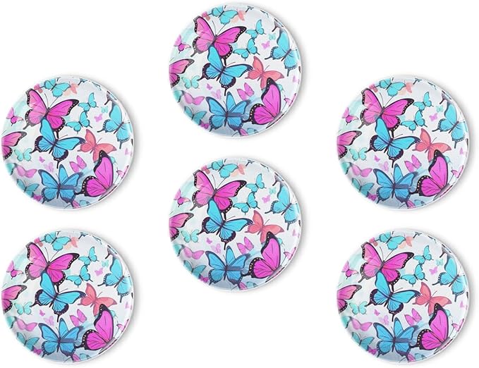 Fridge Magnets 6 Pcs Butterfly Motif in Multiple Colors Round Strong Magnetic Glass Small Refrigerator Magnet,Home Decoration for Office Whiteboards,Classrooms,Cabinet and Dishwasher