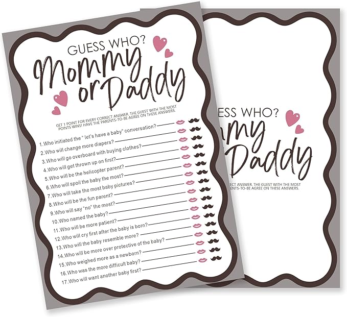 Guess Who？Mommy Or Daddy Games For Baby Shower, 30 Double Sided Minimalism Game Card For Boy Girl, Baby Announcement Gender Reveal,Baby Shower Decoration And Favor- A03