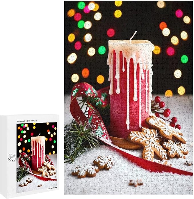 Jigsaw Puzzles for Adults 1000 Piece - Merry Christmas，Christmas Candles Wooden Puzzle，Puzzle Games， Stress Relief Games，Funny Puzzles，Unique Gifts for Wall Art ，Family Puzzles，Educational Games