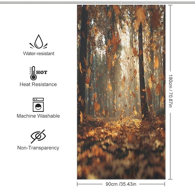 Fall Tree Shower Curtain Autumn Maple Tree Yellow Orange Leaves Brown Branch Waterproof Washable Fabric Bathroom Shower Curtains for Bathroom Decorations Home Indoor Decor 35x72Inch