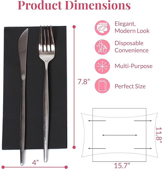 Prestee Black Dinner Napkins Disposable - Soft and Absorbent Paper Hand Towels for Dinner Parties and All Types Events - Pre folded Linen-Feel Paper Towels - Convenient -7.8" x 4" - 50 Count