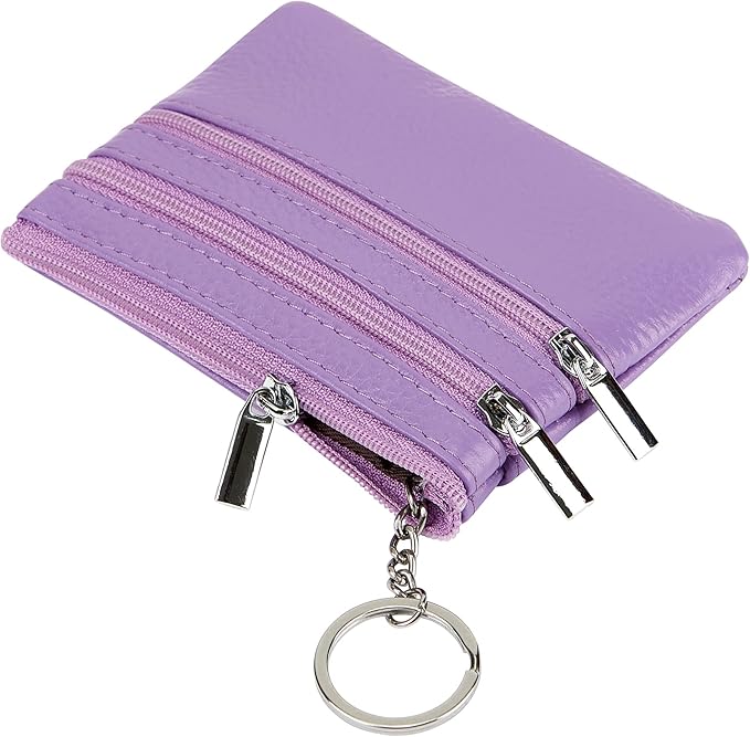 Women's Genuine Leather Coin Purse Mini Pouch Change Wallet with Keychain
