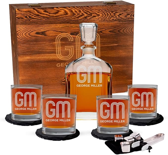 Personalized Whiskey Decanter Sets for Men - Custom Engraved Whisky Glasses & Italian Liquor Decanter - Gifts For Men, Christmas, Anniversary, Birthday