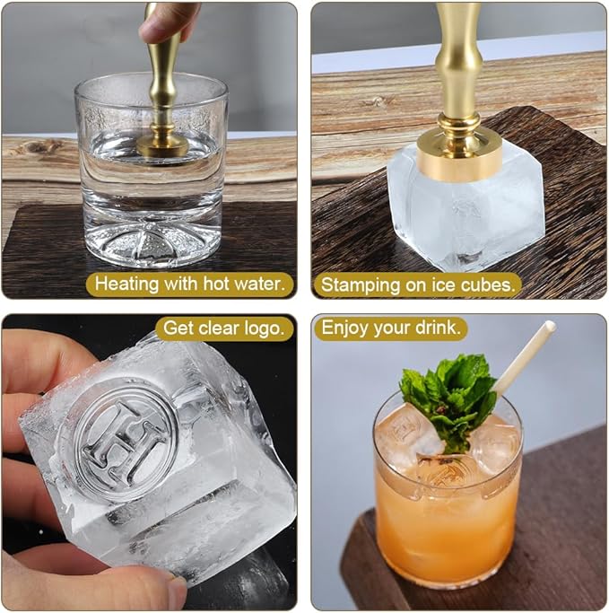Ice Cube Stamp for Cocktails Ice Stamp Brass Head with Handle, Ice Branding Stamp for Ice Cubes Cocktail Whiskey Drinks Party Wedding Making DIY Crafting (Letter H)