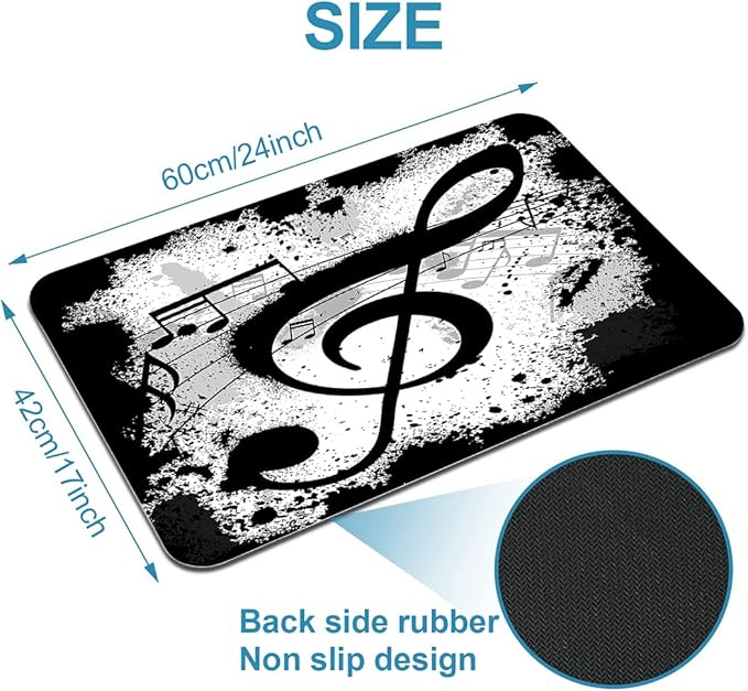 Black and White Music Notation Bathroom Mat, Non-Slip Super Absorption Bath Carpet with Rubber Backing, Fit Under Bathroom Doormat Floor Rugs for Shower Buthtub Sink, 17"x24"