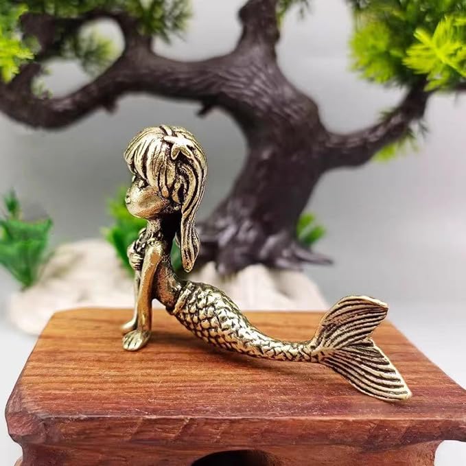 Small Brass Metal Statue,Mermaid Brass Figurine,Solid Copper Decorations,Tea Pet Home Decorations,Fung Shui Statue for Housewarming,Collection Gifts