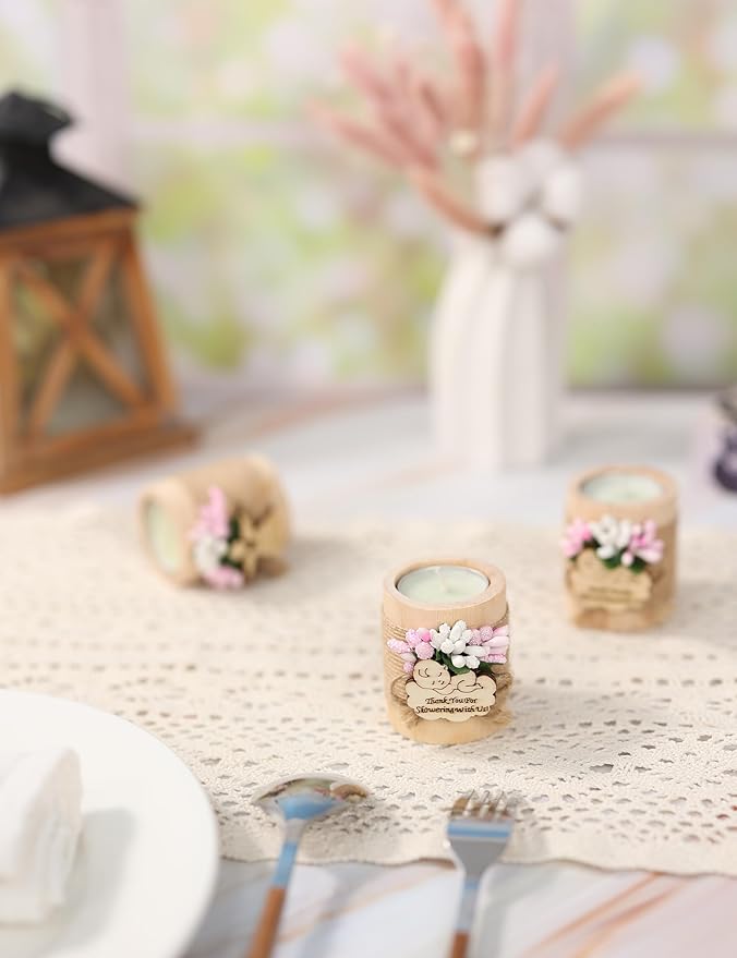 50 Piece Set Wooden Tealight Candle Holder, Baby Shower Party Favors, Party Favors for Guests, Return Gift for Guests,Girl Baby Gender Reveal.(Pink)