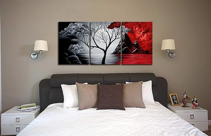 Wieco Art Extra Large The Cloud Tree Modern Gallery Wrapped Giclee Canvas Print Artwork Abstract Landscape 3 panels Pictures on Canvas Wall Art Ready to Hang for Living Room Kitchen Home Decor XL