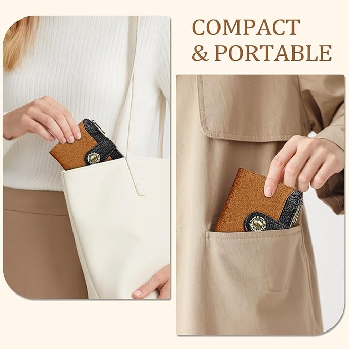 Small Wallet Women RFID Blocking Bifold, Credit Card Holder, Zipper Coin Pocket, PU Leather, Compact, Travel, 4 ID Window, 14 Card Slots, Cash Purse, Ladies Woman Female Girls