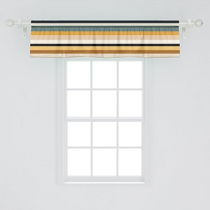 Ambesonne Stripes Window Valance, Modern Pastel Summer Tone Lines Cottagecore Feels Art Simple Designed, Curtain Valance for Kitchen Bedroom Decor with Rod Pocket, 54" X 12", Mustard Eggshell Cocoa